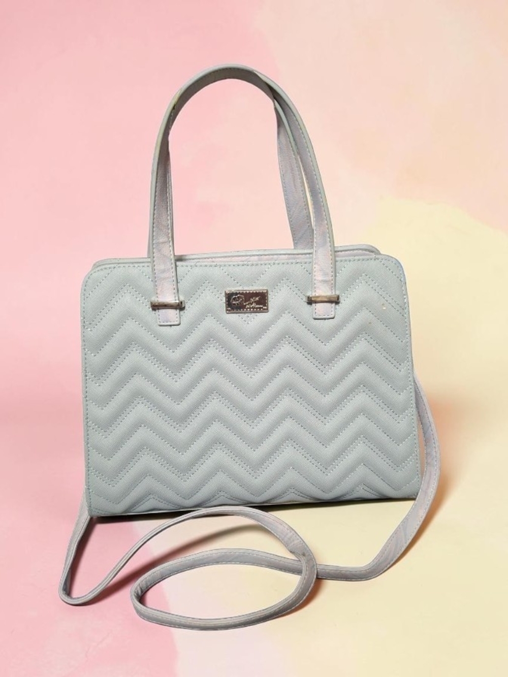 Betsey Johnson Quilted Chevron Satchel Bag - Pastel Pink & Blue